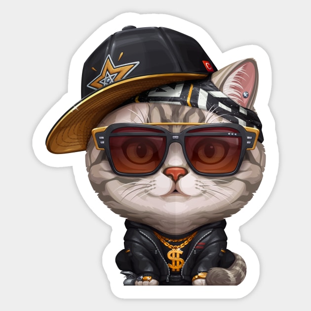 Silver Tabby Cat Hip-Hop Super Star Sticker by stonemask